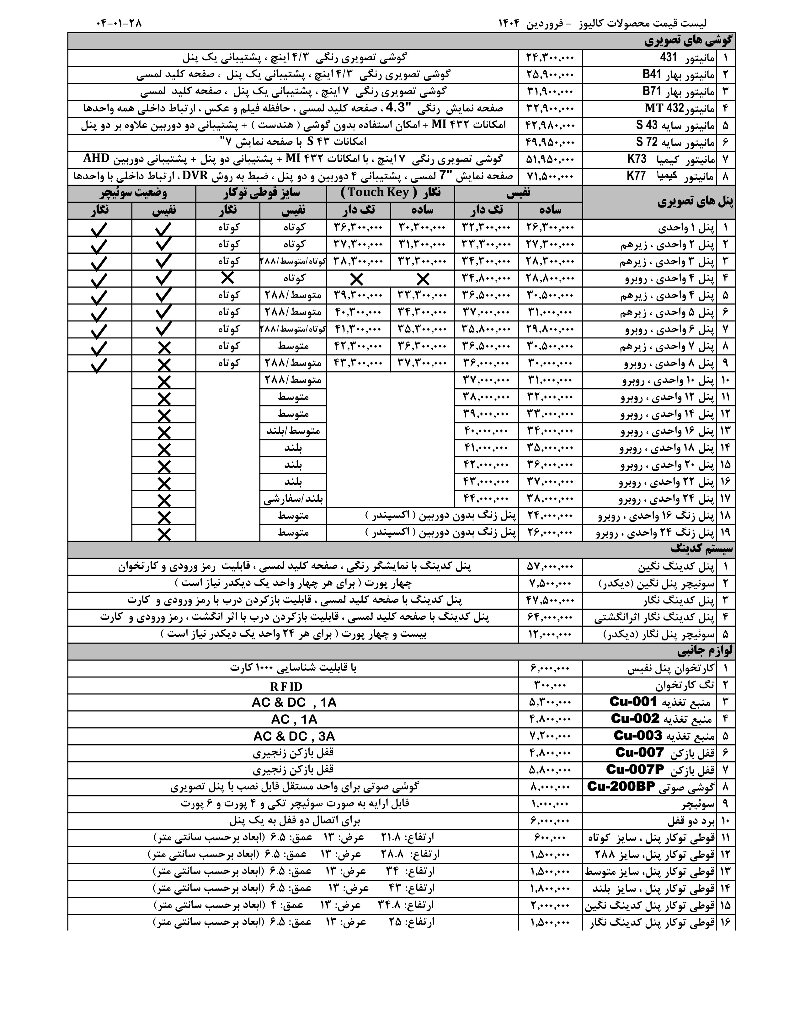 لیست قیمت آیفون تصویری کالیوز 1404